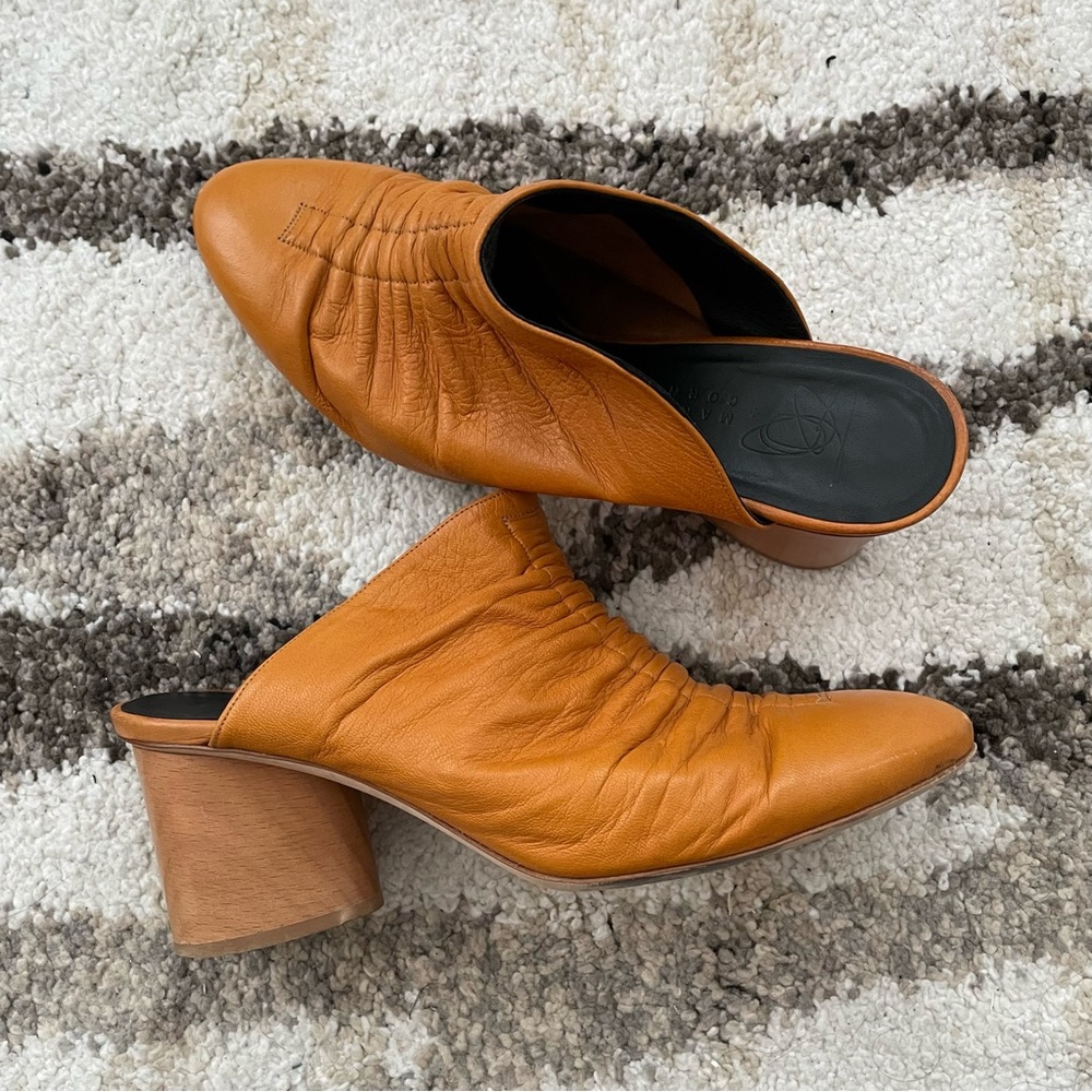 Zero + Maria Cornejo Mustard Block Heel Mules
